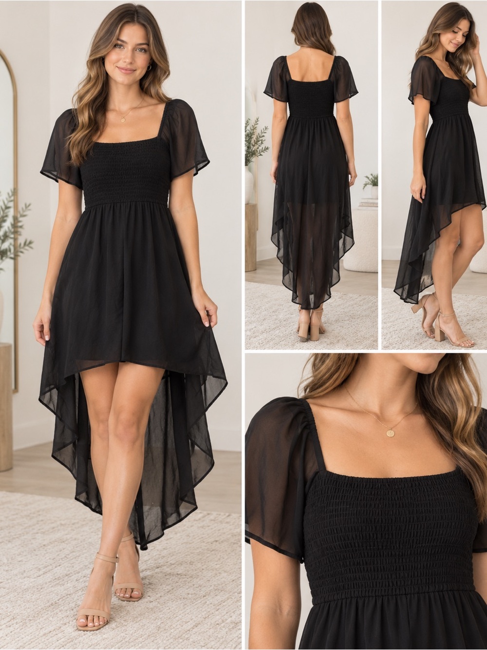 Lily Rose Black High-Low Smocked Maxi Dress
